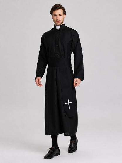 Priest Costume for Role-Playing, Black Cassock with Cross Costumes detail 2
