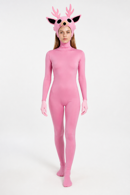Pink One-Piece Deer Costume with Branching Antlers
