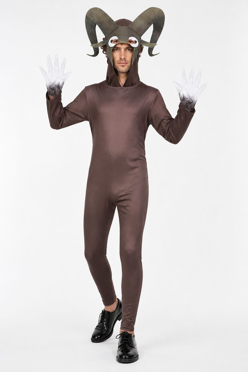 Monster Goat Costume with Horns, Brown Jumpsuit Costumes detail 2