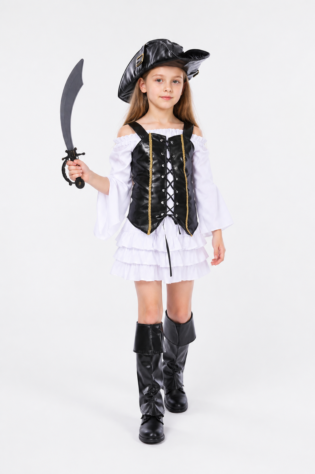 Children's Pirate Costume with Ruffled Skirt and Vest Costumes detail 2