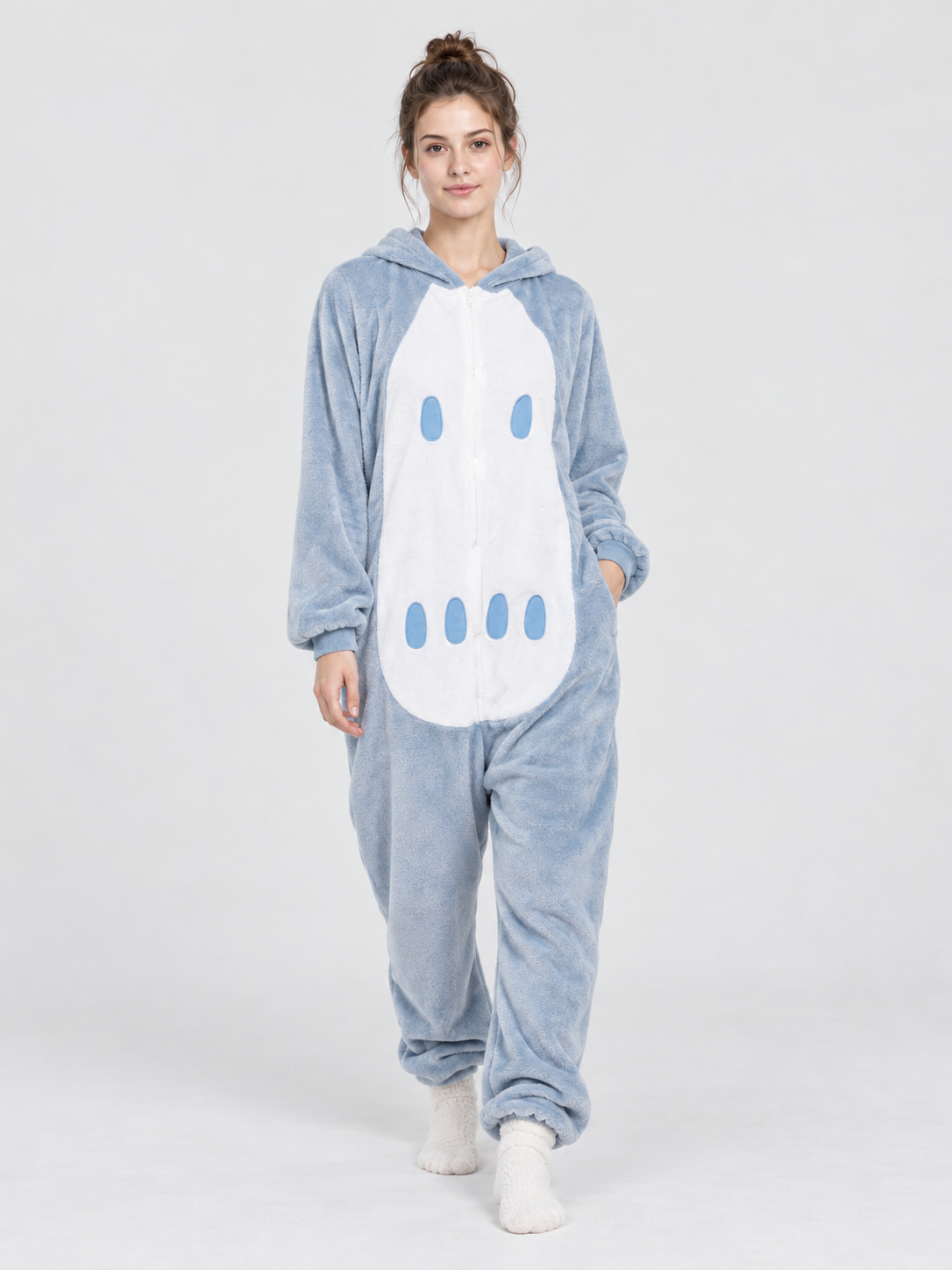 Hooded Pajama Jumpsuit with White Panel