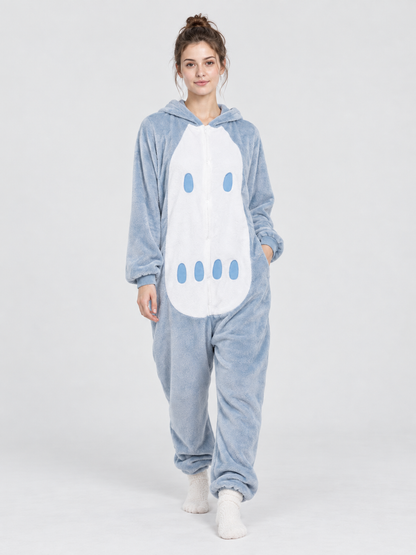 Hooded Pajama Jumpsuit with White Panel