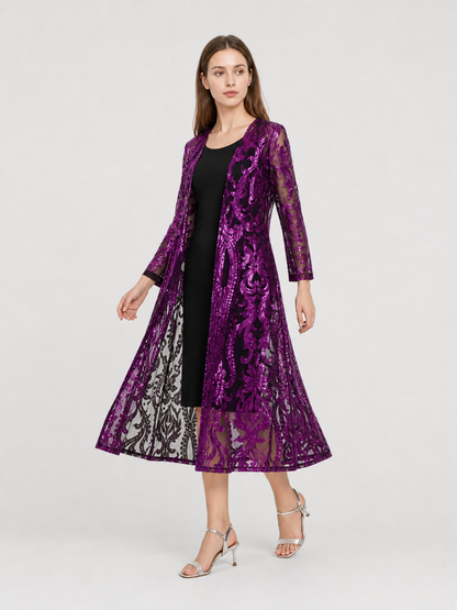 Long Sequin Dress with Sheer Hem