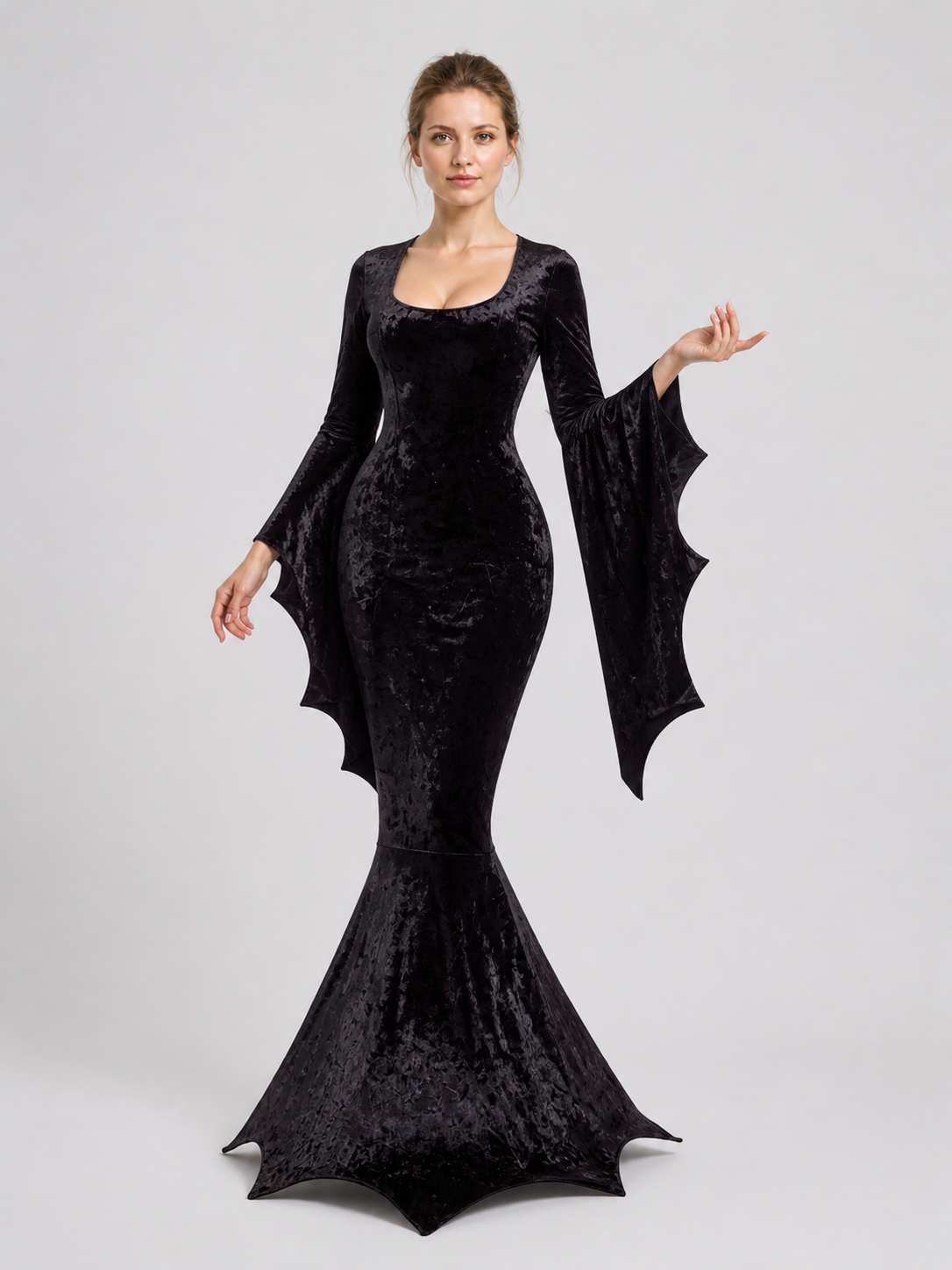 Black Vampire Costume with Bat-Wing Sleeves, Mermaid Dress Costume Dresses detail 2