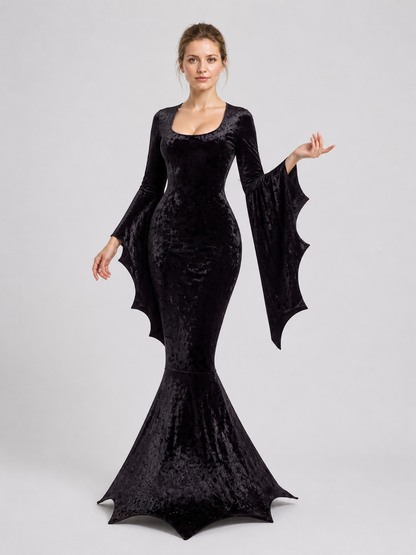 Black Vampire Costume with Bat-Wing Sleeves, Mermaid Dress Costume Dresses detail 2