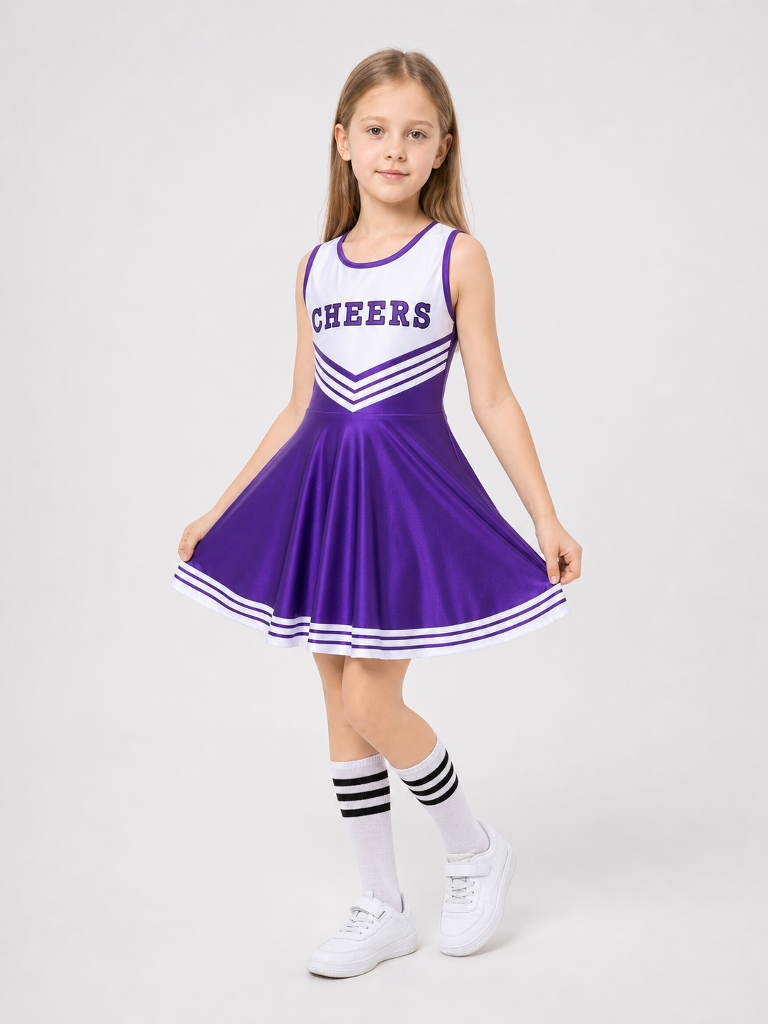 Cheerleading Costume with Pom-Poms and Knee-High Socks