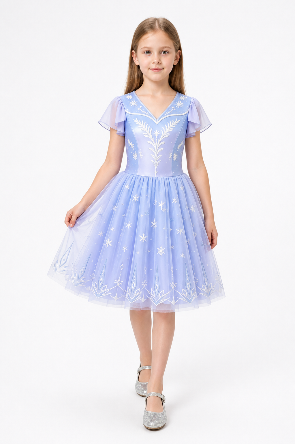 Elsa Cosplay Dress, Blue, Full Skirt, Mesh on-model alternate view