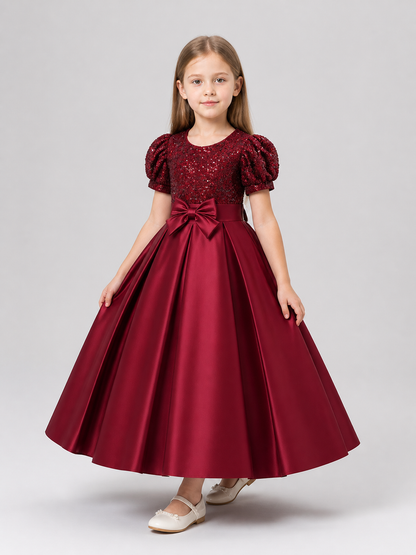 Burgundy Sequin Princess Dress for Girls, Floor-Length Costume Dresses detail 2