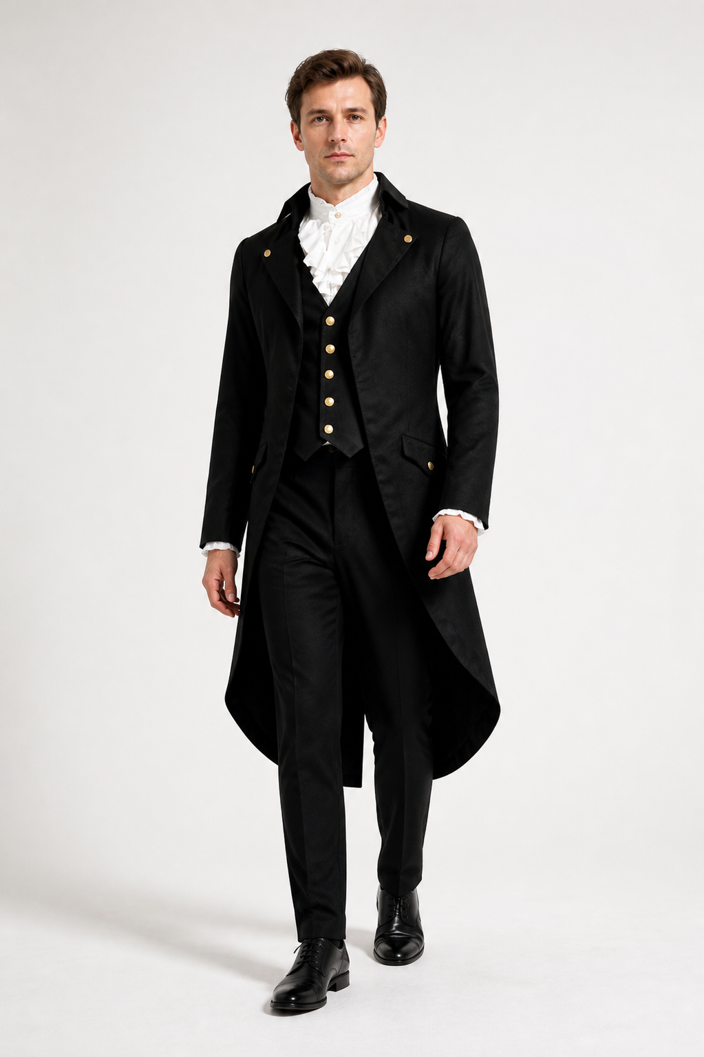 Gothic Black Steampunk Tailcoat with Gold Buttons product detail 2