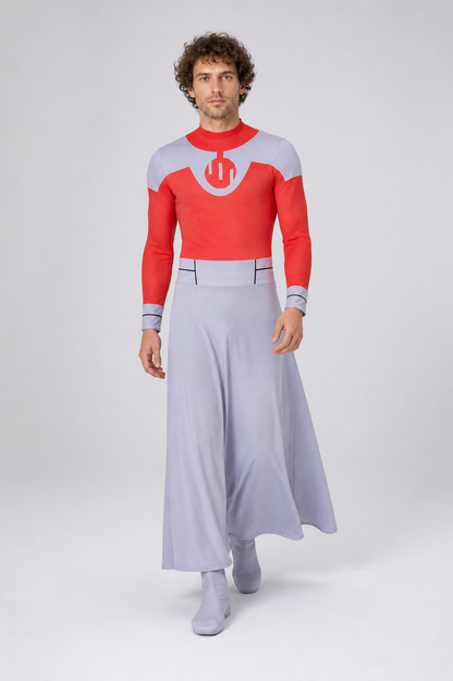Thragg Cosplay Jumpsuit in Red and Gray with Emblem