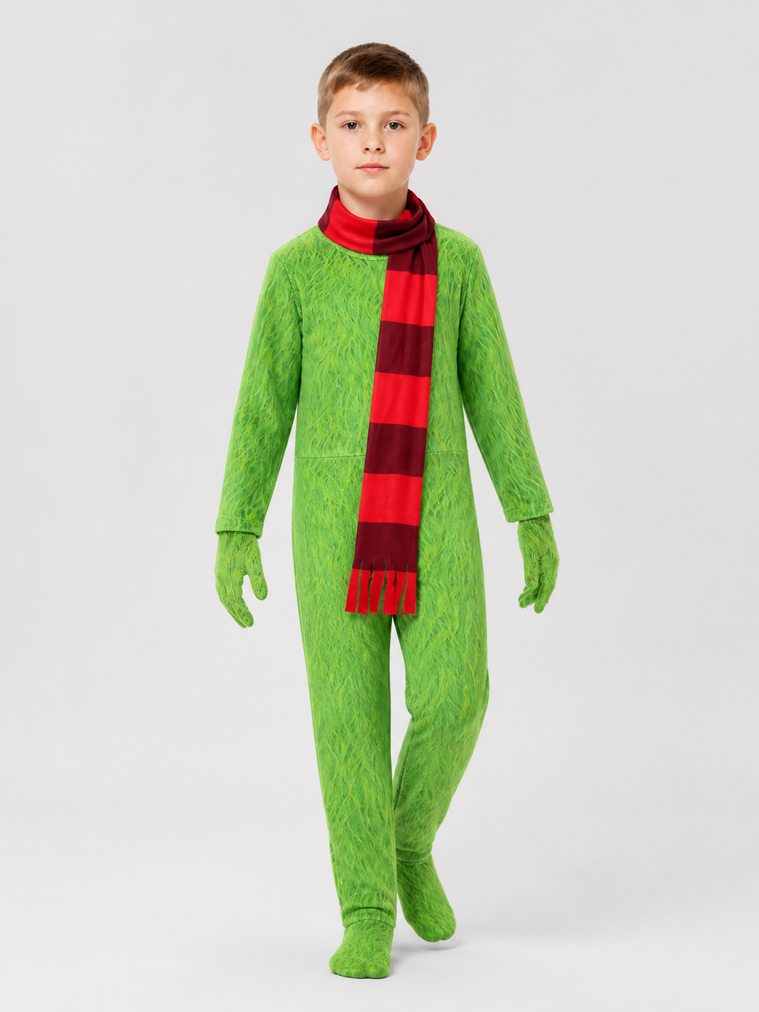 Grinch Carnival Costume: Green Jumpsuit with Scarf Costumes detail 2