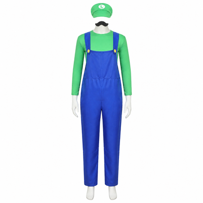 Green Luigi Cosplay Costume with Mustache and Hat Costume Headwear detail 2