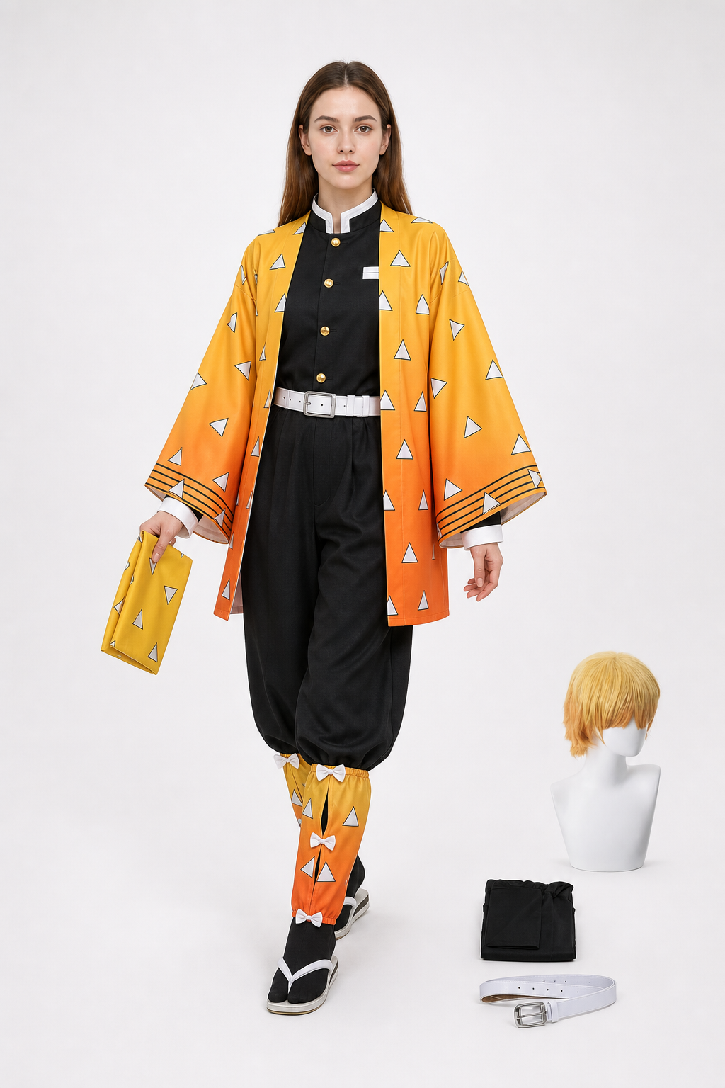 Zenitsu Cosplay Costume with Wig and Orange Pattern Costume Wigs detail 2