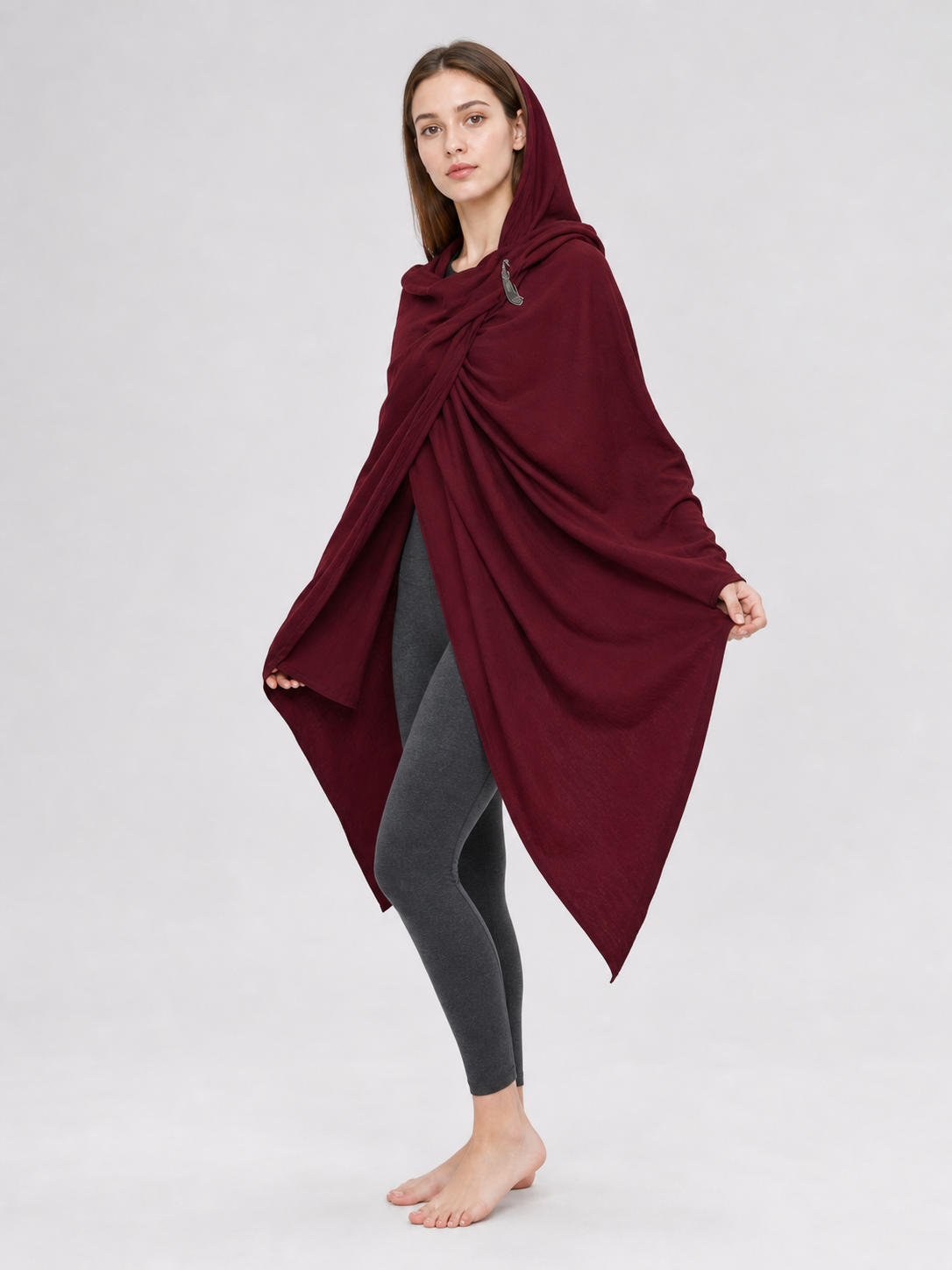 Burgundy Hooded Cape, Metal Clasp