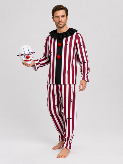 Scary Clown Costume with Mask, Red and White Stripes Costume Masks detail 2