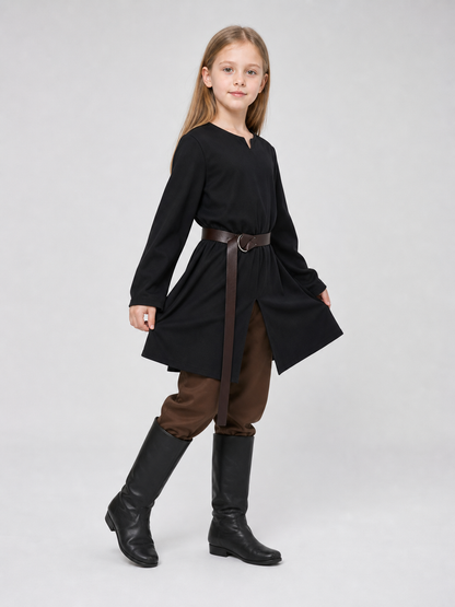 Black long loose-fit tunic in a fantasy style