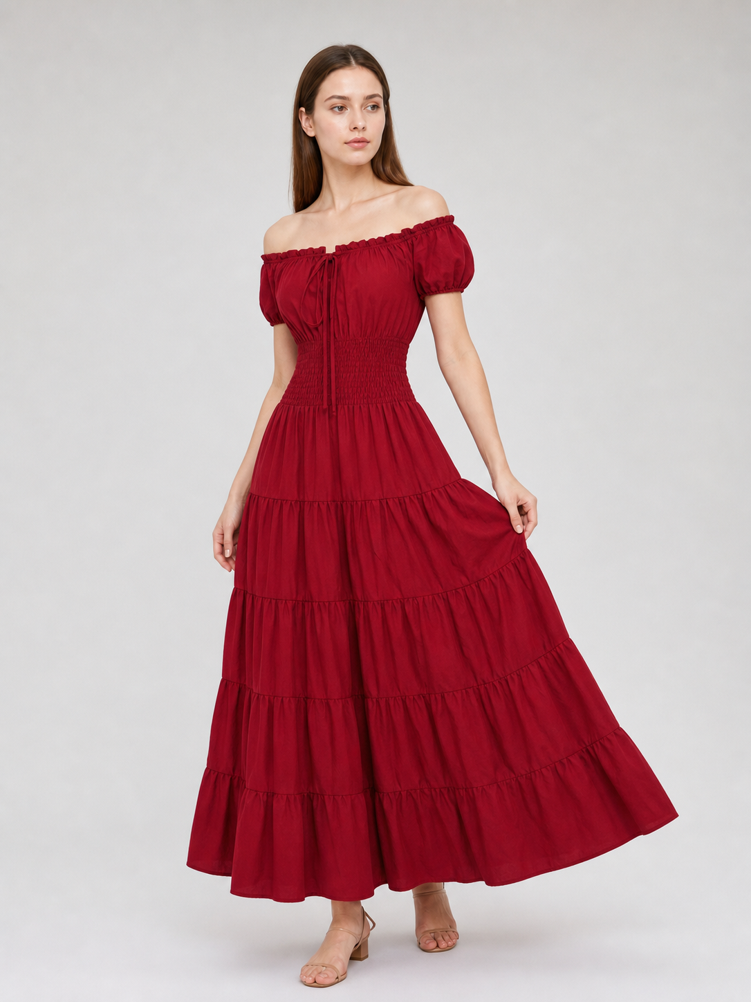Medieval-Style Dress with a Tiered Skirt