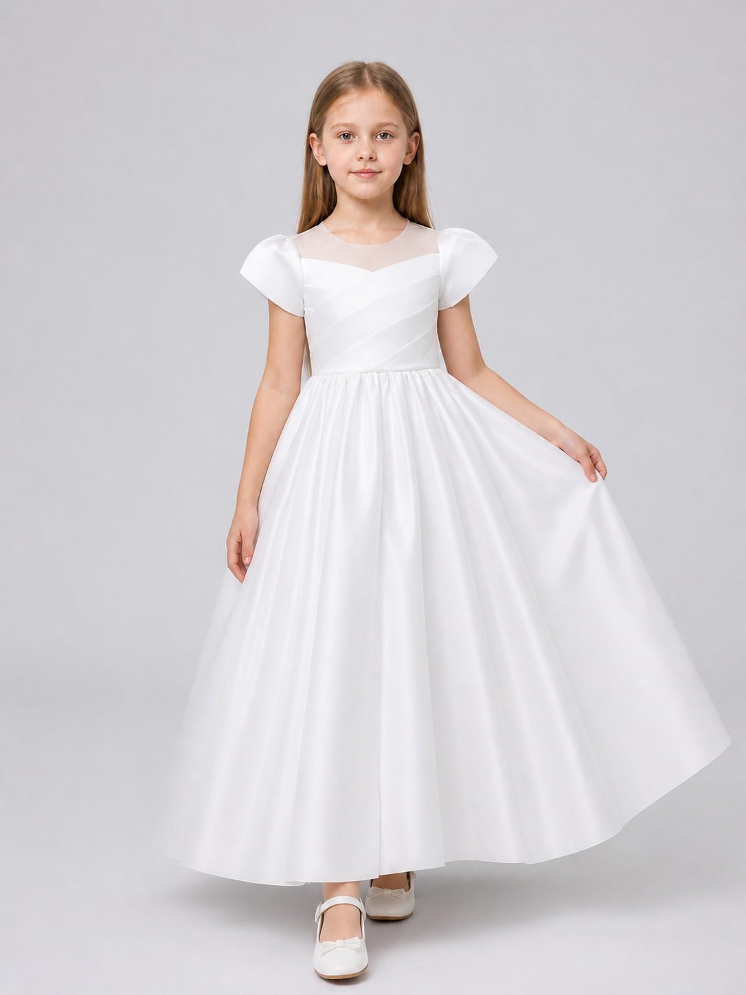 White Girls’ Princess Dress with a Full Skirt product detail 2