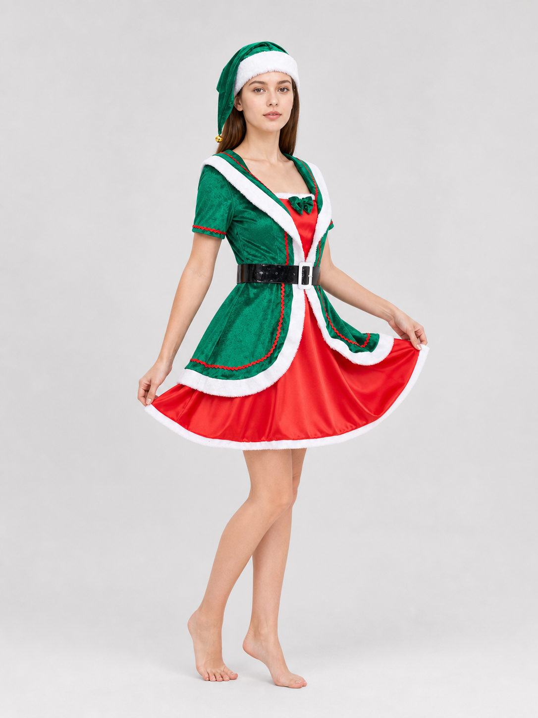 Festive Elf Costume: Dress, Hat, and Belt