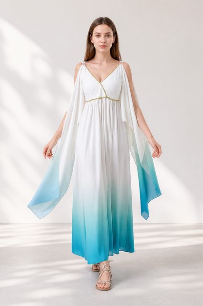 Long Cosplay Dress with Cape Sleeves