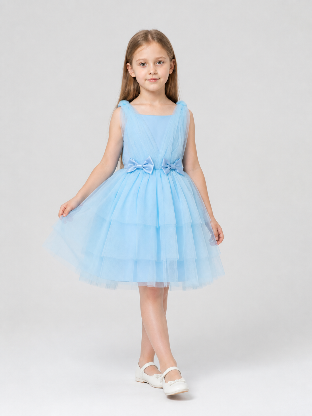 Girls' Princess Dress with Full Skirt, Bows, Light Blue Costume Dresses detail 2