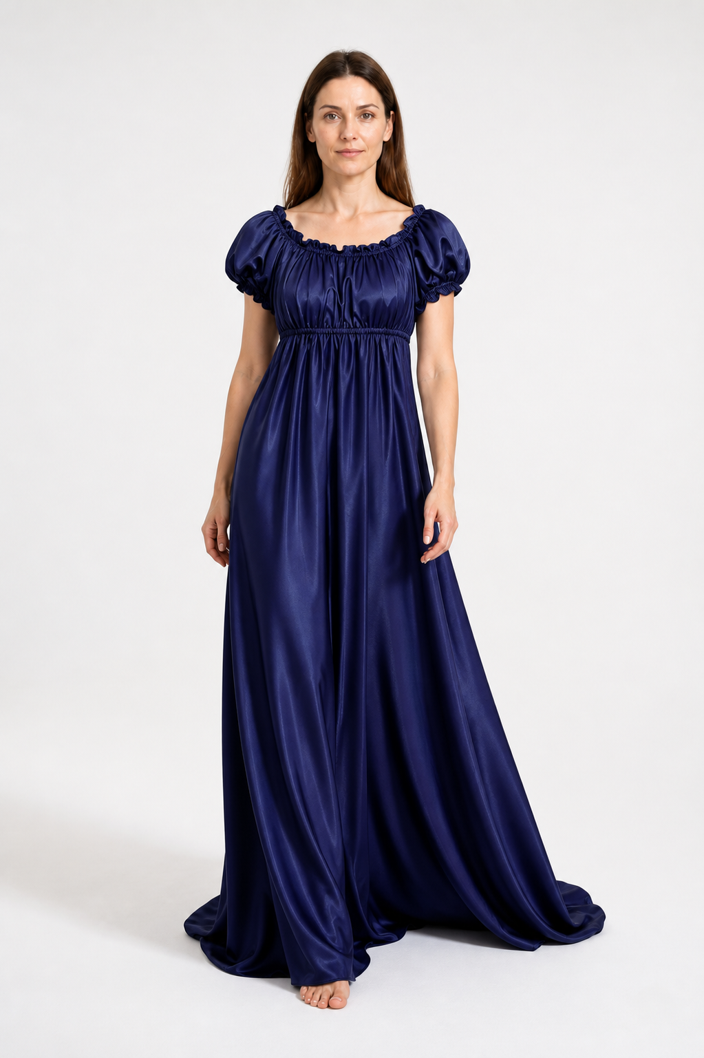 Retro Bridgerton-Style Dress, Dark Blue, Long Costume Dresses detail 2