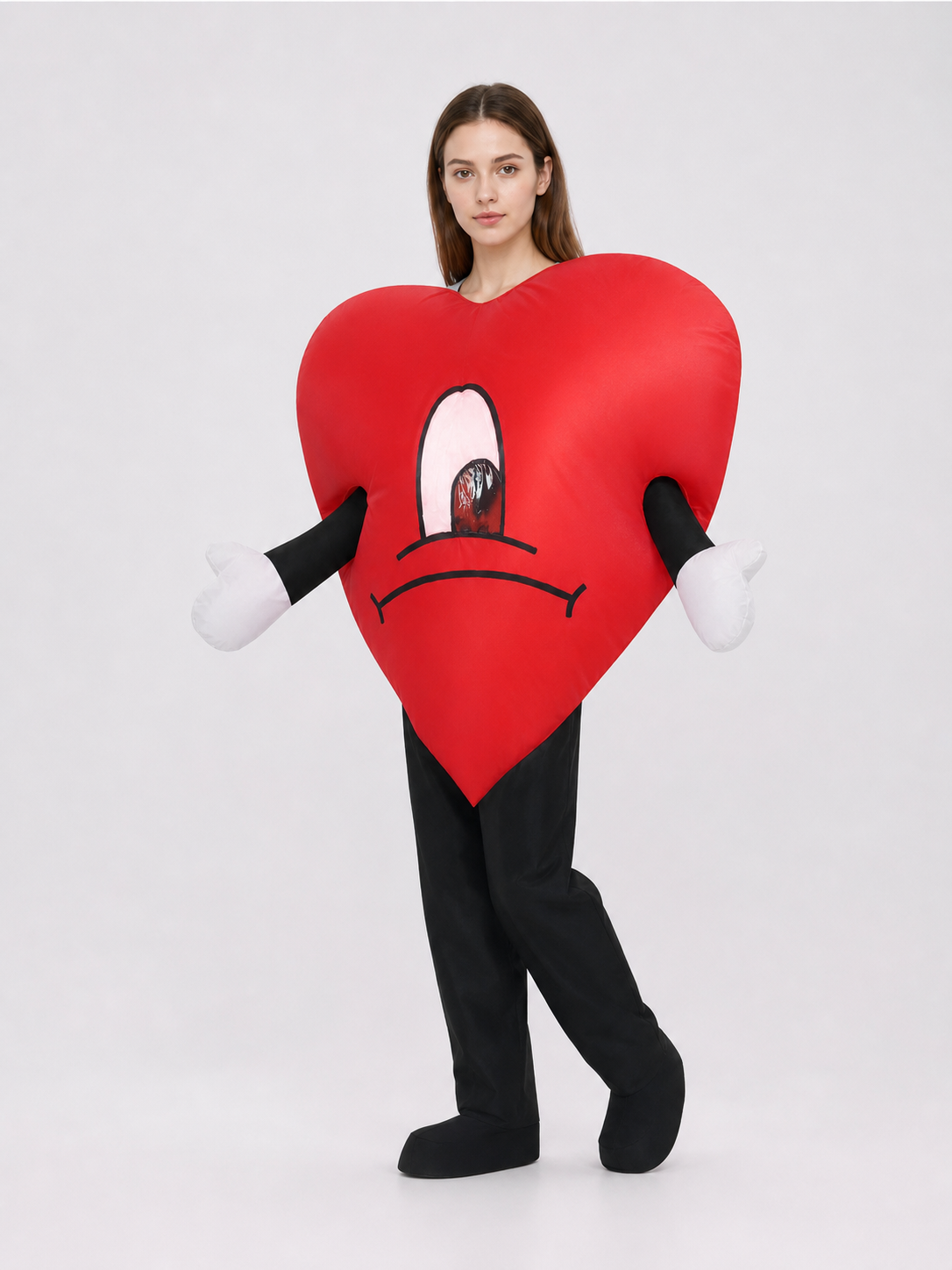 Red Heart Plush Toy with a Sad Face