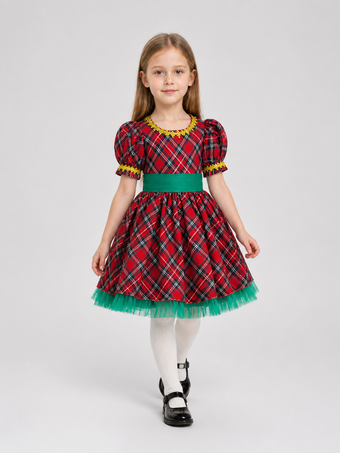Christmas Plaid Dress with Full Skirt Costume Dresses detail 2