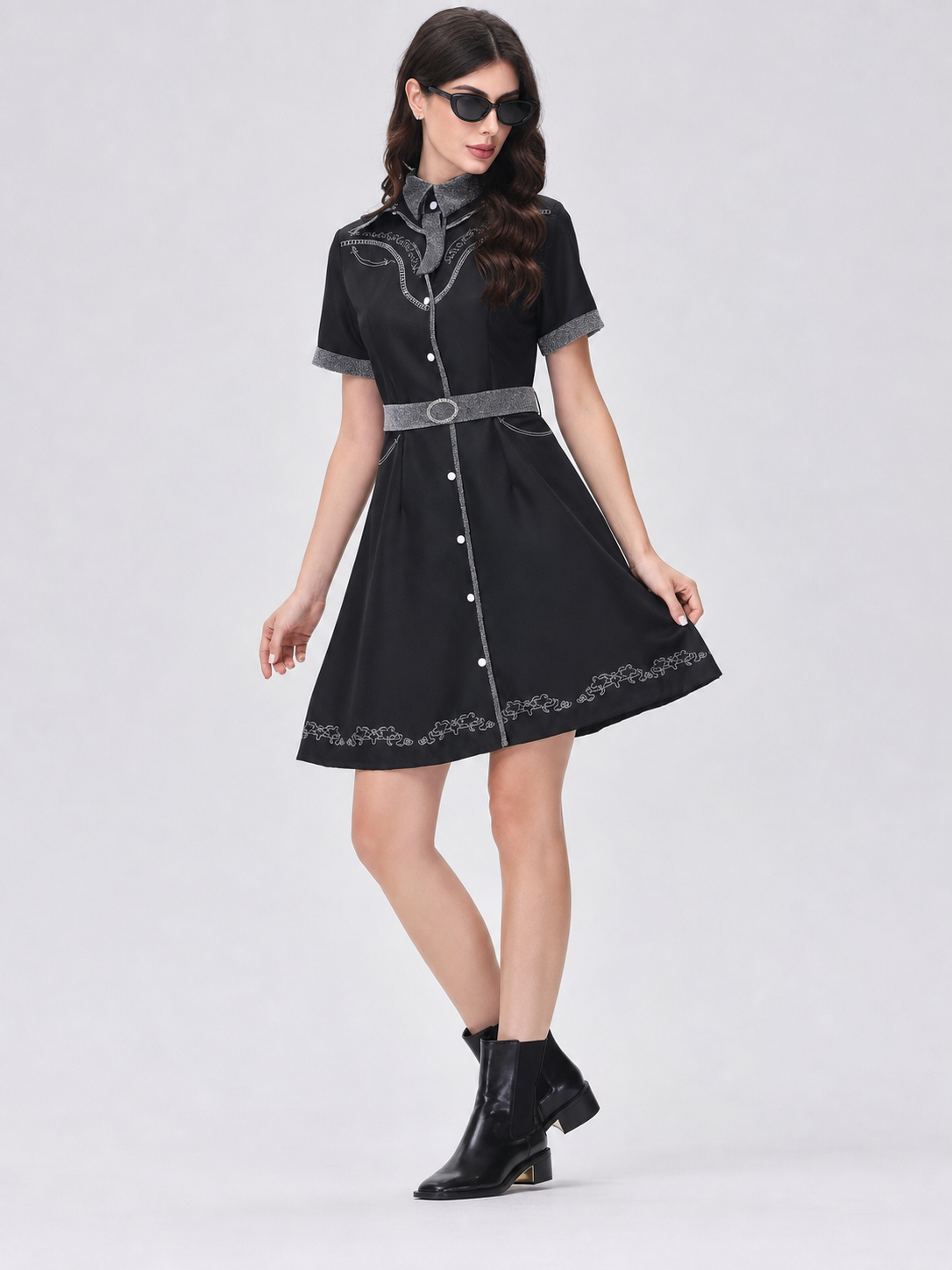 Western-Style Cosplay Dress with Belt and Bow Costume Dresses detail 2