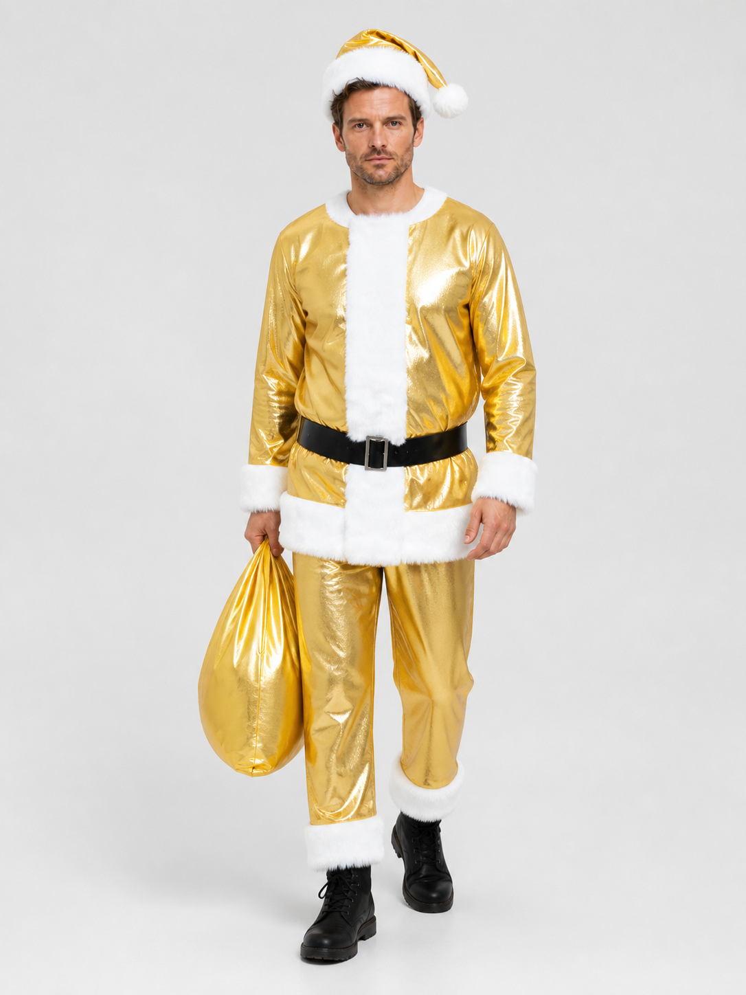Gold Santa Claus Costume with White Fur Trim, M-XXXL Costumes detail 2