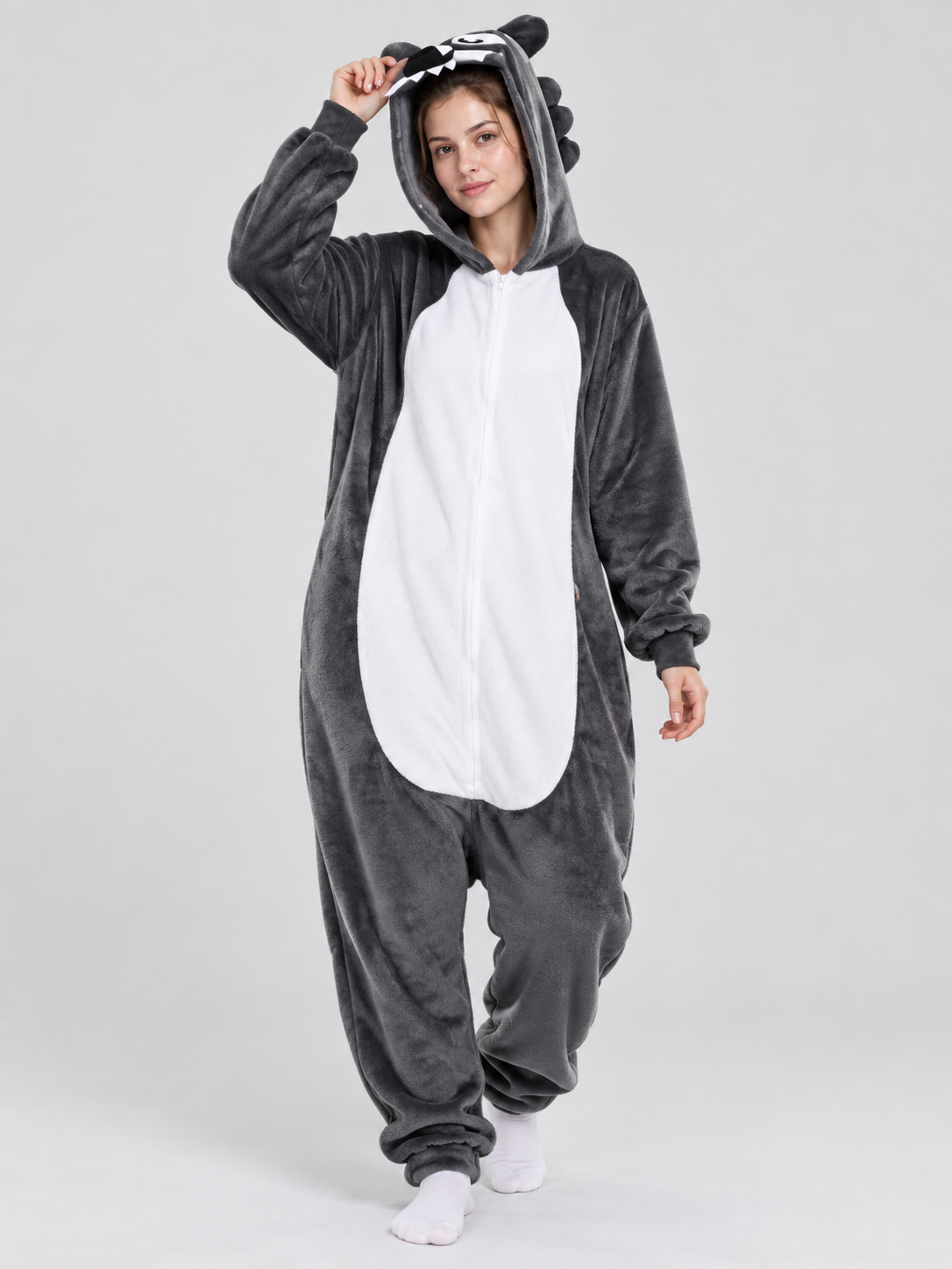 Fleece Pajama Jumpsuit with Animal Hood