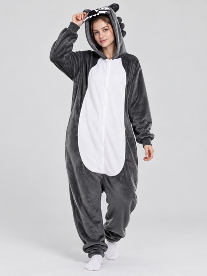 Fleece Pajama Jumpsuit with Animal Hood