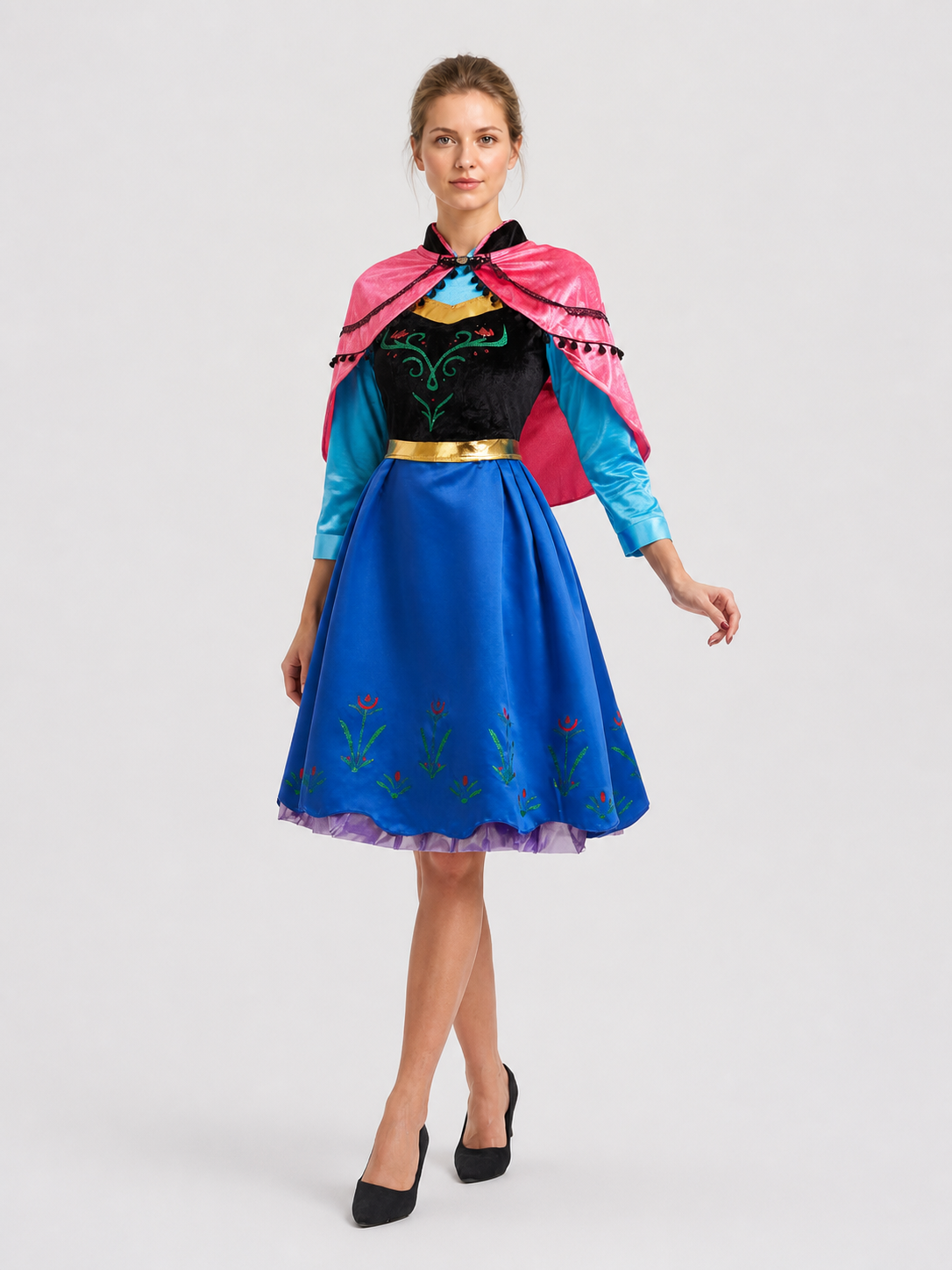 Anna Frozen Cosplay Dress with Cape Costume Dresses detail 3
