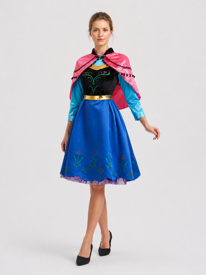 Anna Frozen Cosplay Dress with Cape Costume Dresses detail 3