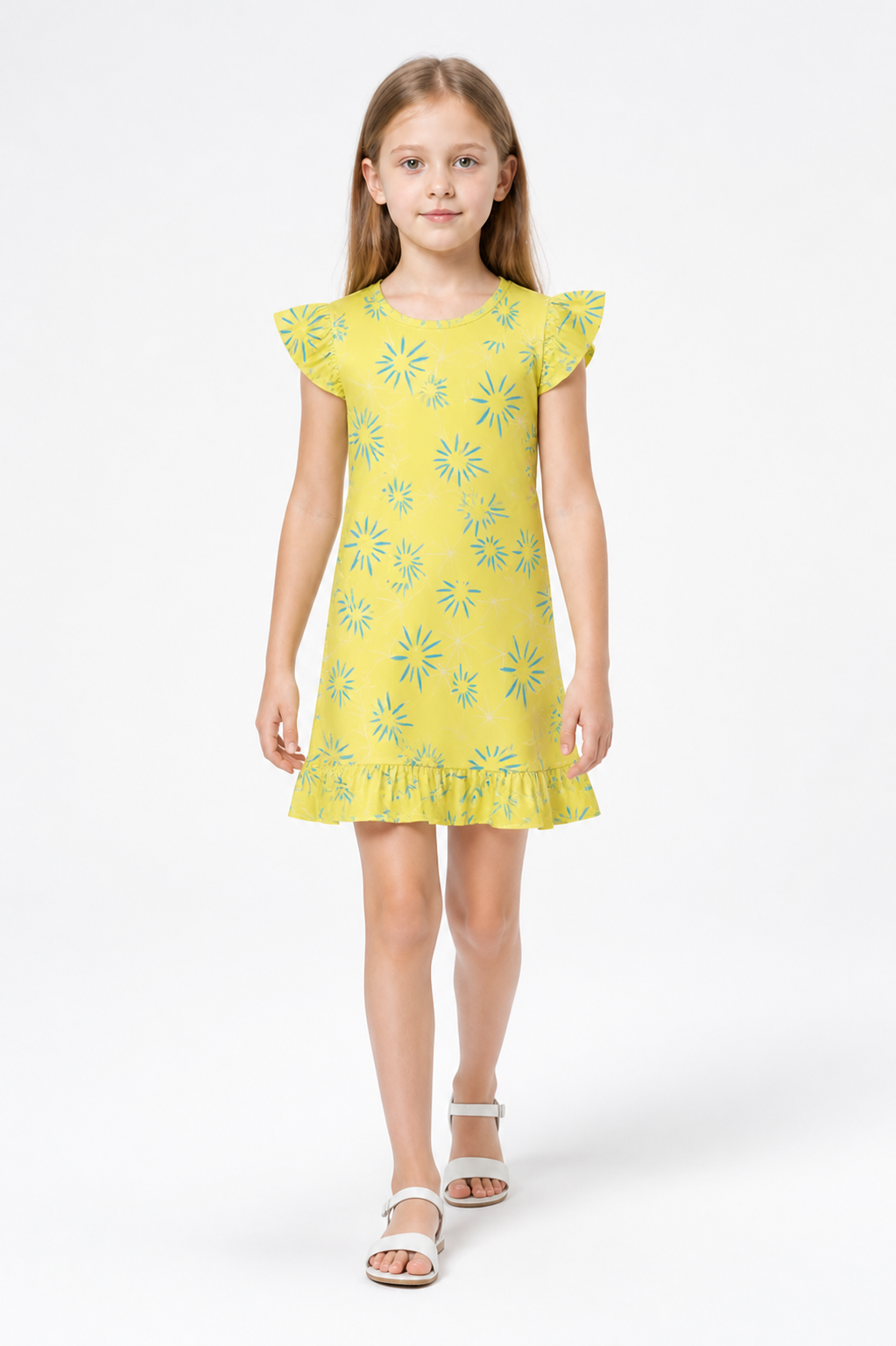 Yellow Dress with Blue Flowers for Inside Out 2 Cosplay