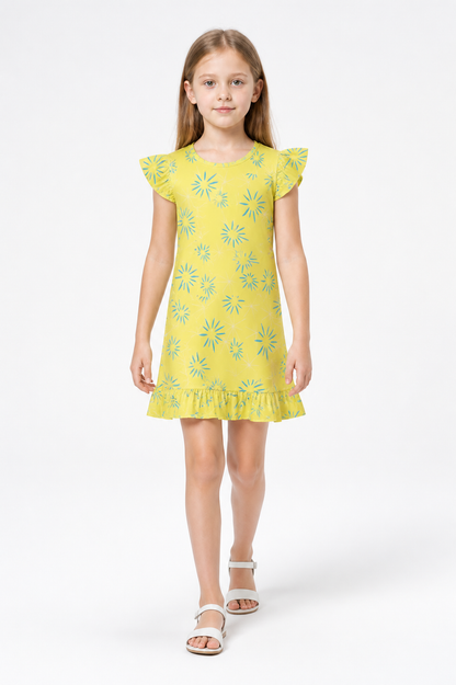 Yellow Dress with Blue Flowers for Inside Out 2 Cosplay