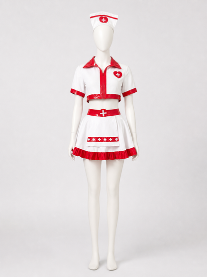 Medical Costume with Skirt and Cap, White and Red