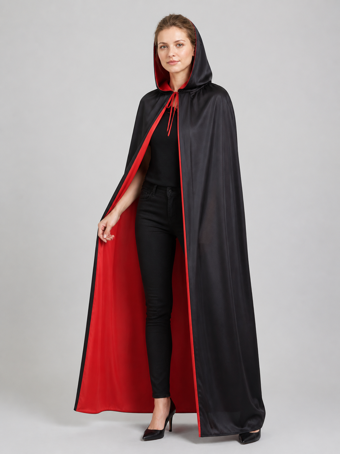 Black and Red Reversible Hooded Cloak for Cosplay
