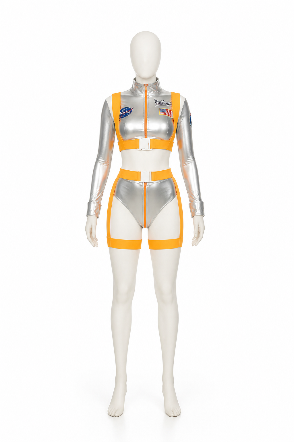 Men's Silver and Orange Astronaut Stage Costume Costumes detail 2