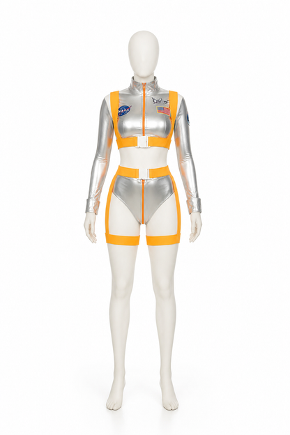 Men's Silver and Orange Astronaut Stage Costume Costumes detail 2