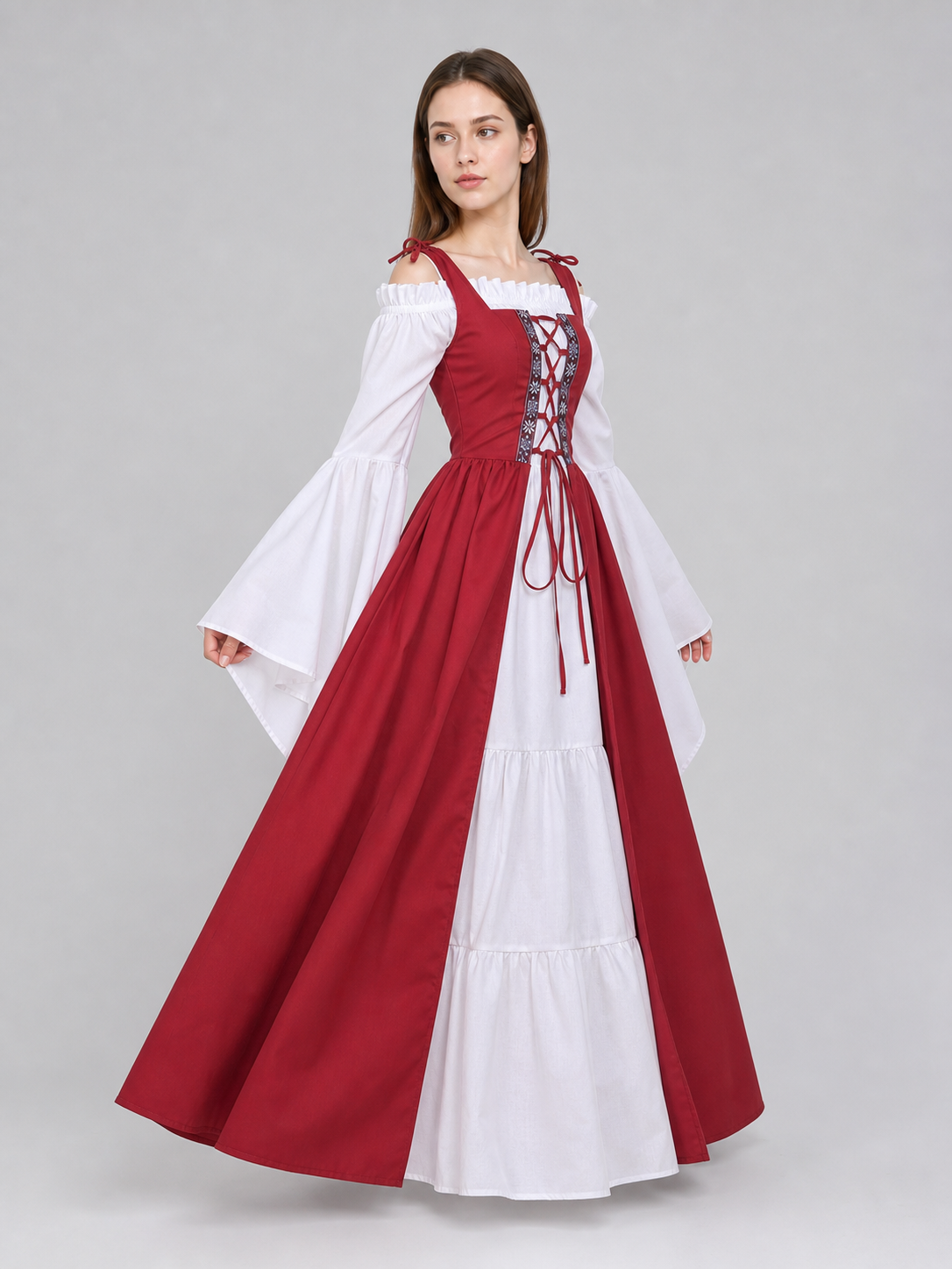 Red and White Renaissance-Style Medieval Dress
