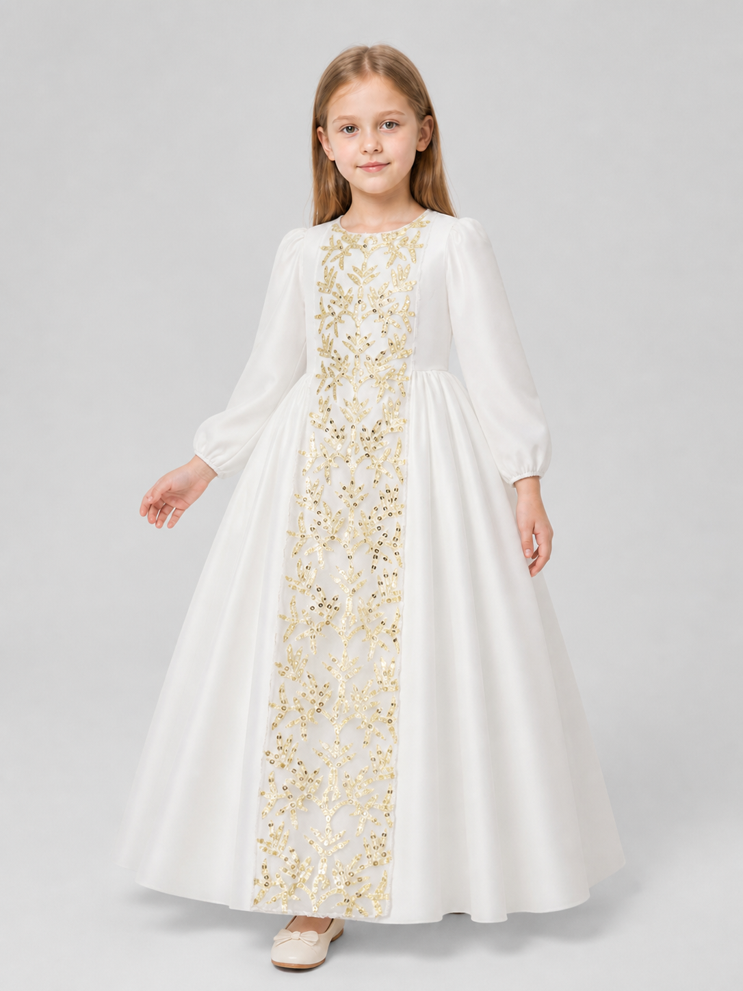 White Girls' Princess Dress with a Full Skirt and Sequins Costume Dresses detail 2