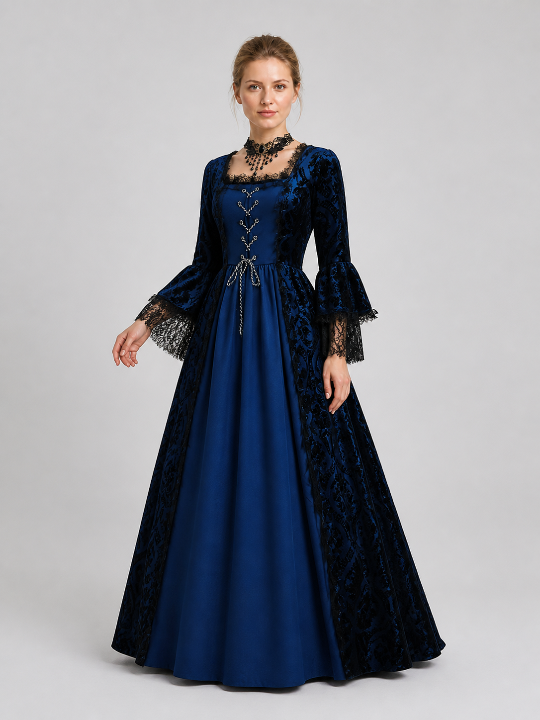 Vintage Medieval Dress with Lace Capelet Costume Dresses detail 2