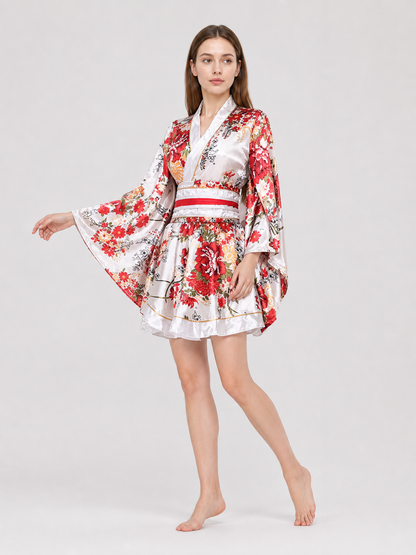 Floral Print Kimono Set with Belt