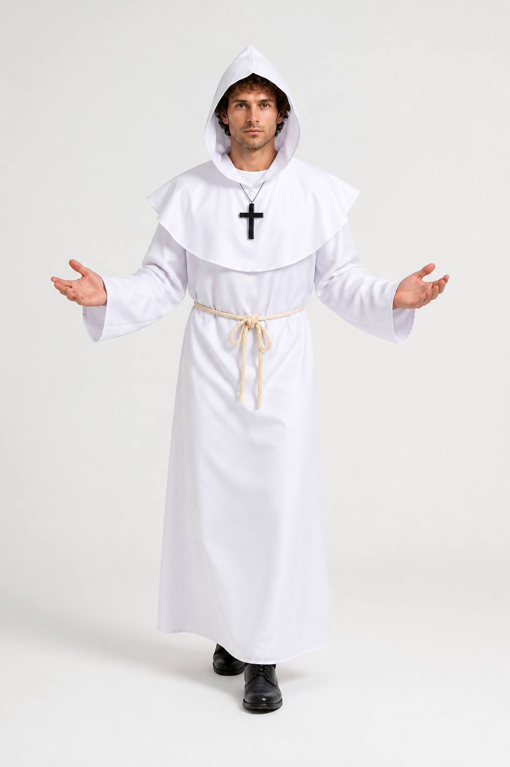 Long White Robe with Hood and Cross product detail