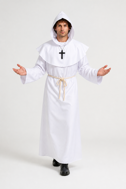 Long White Robe with Hood and Cross product detail