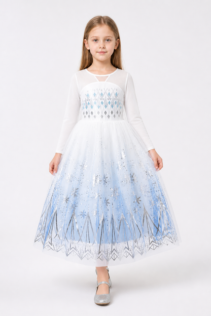 Children’s Elsa Dress with Snowflakes and Long Sleeves product detail 2