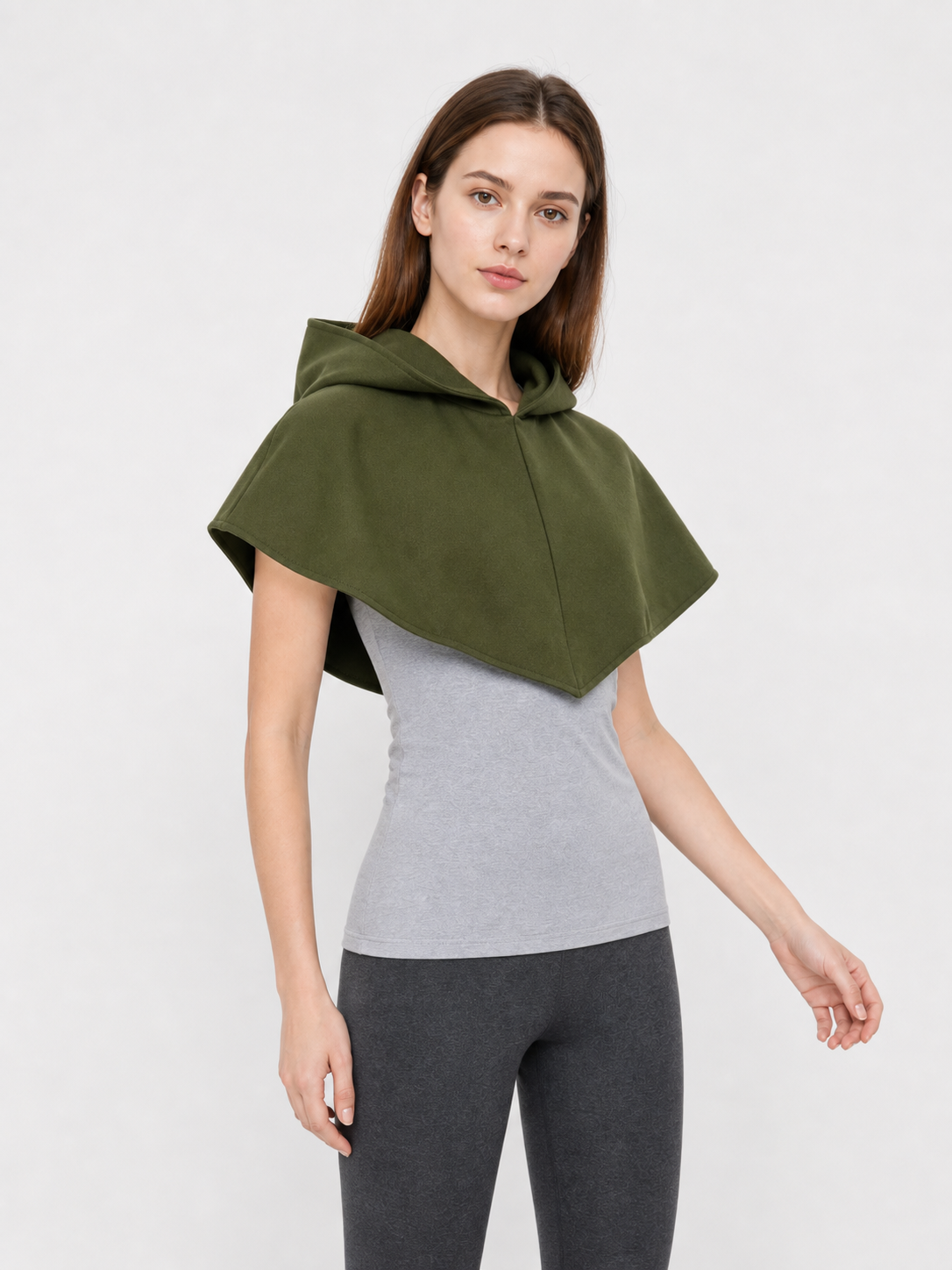 Triangular Hooded Cape, Olive Green
