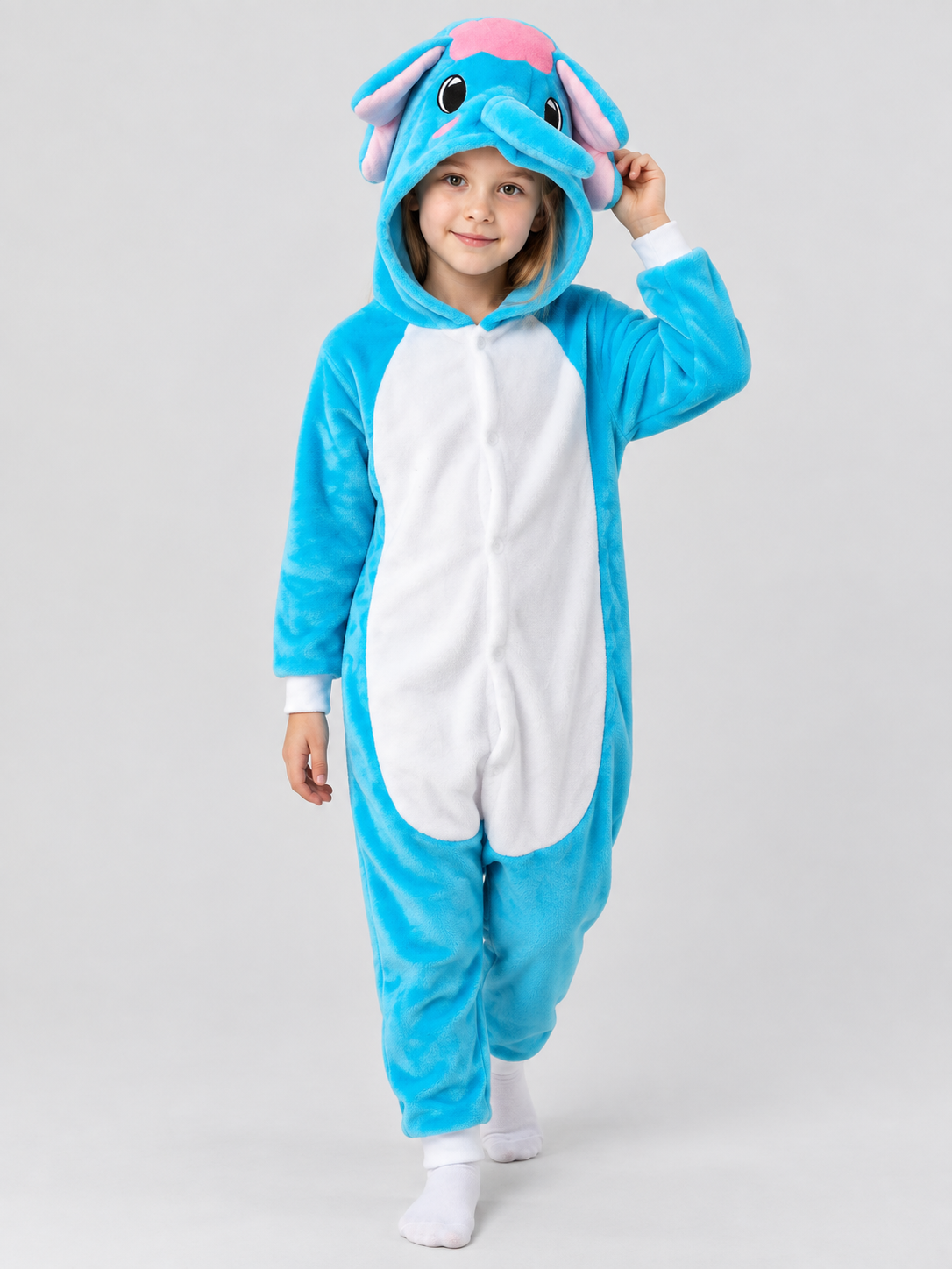 Blue Pajama Jumpsuit with Elephant Hood