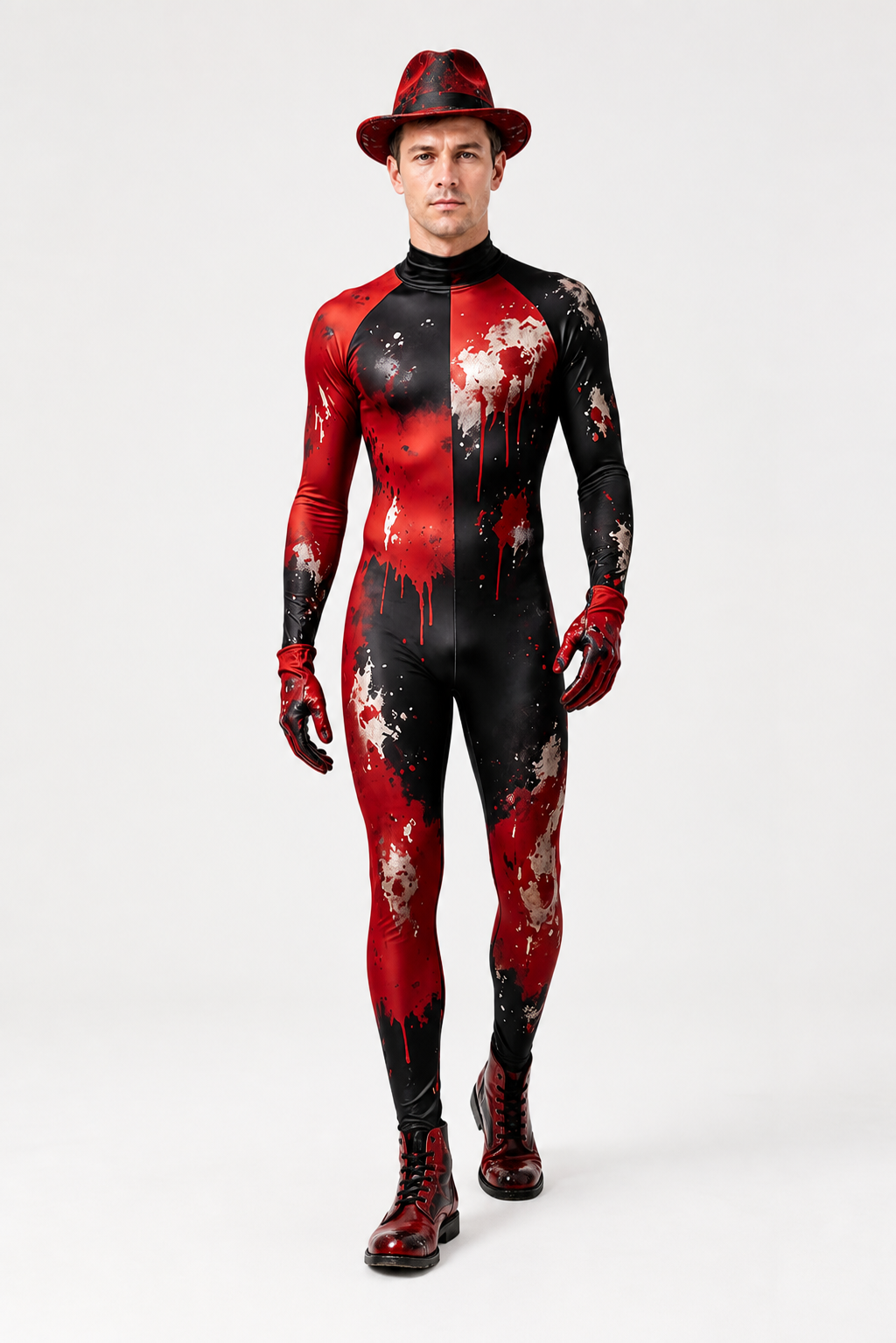 Red and Black Fitted Clown Costume with Blood Stains Costumes detail 2